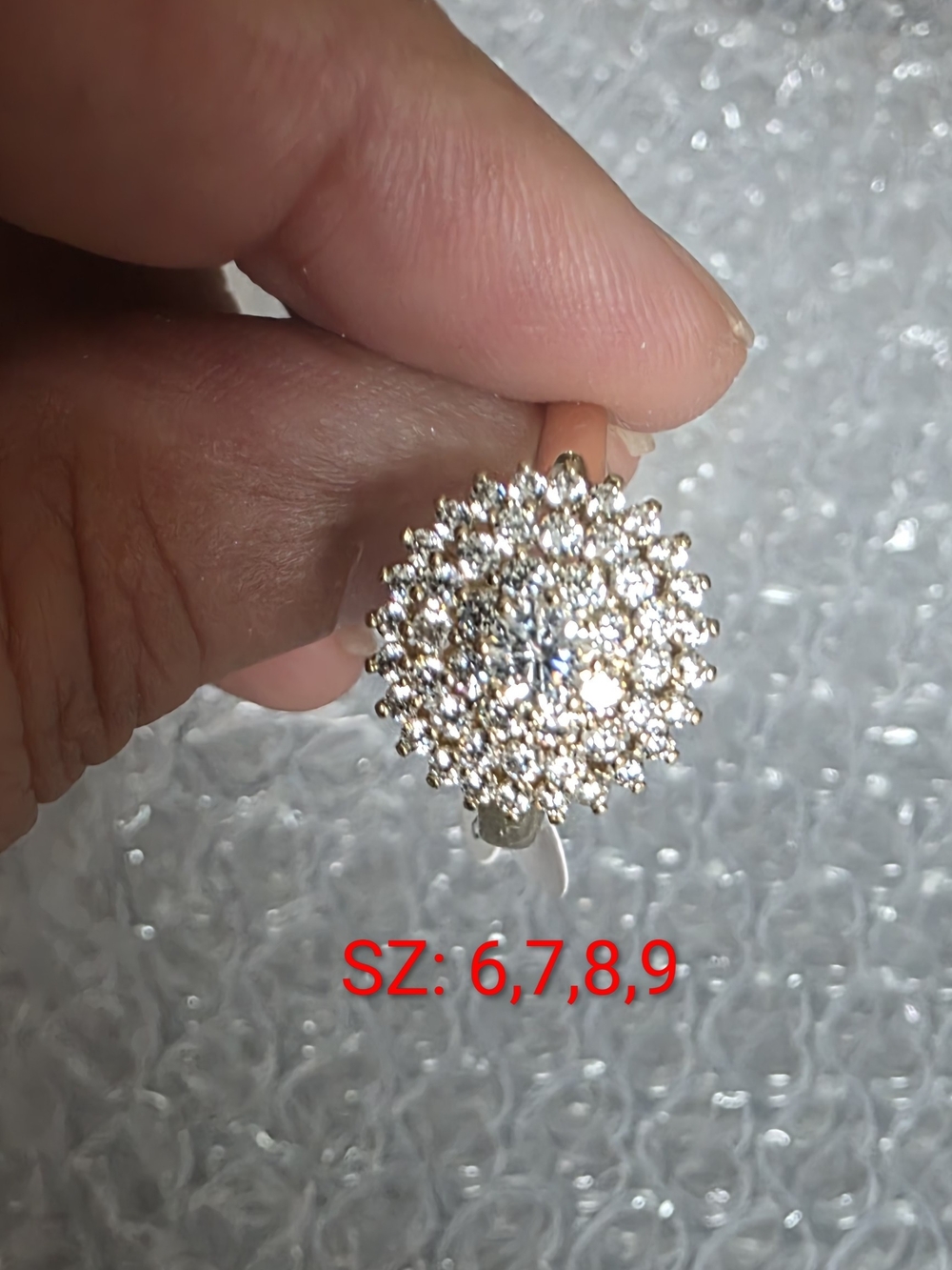 14k Gold Plated Sparkling Gold-Tone Cluster Crystal Ring, 6,7,8,9